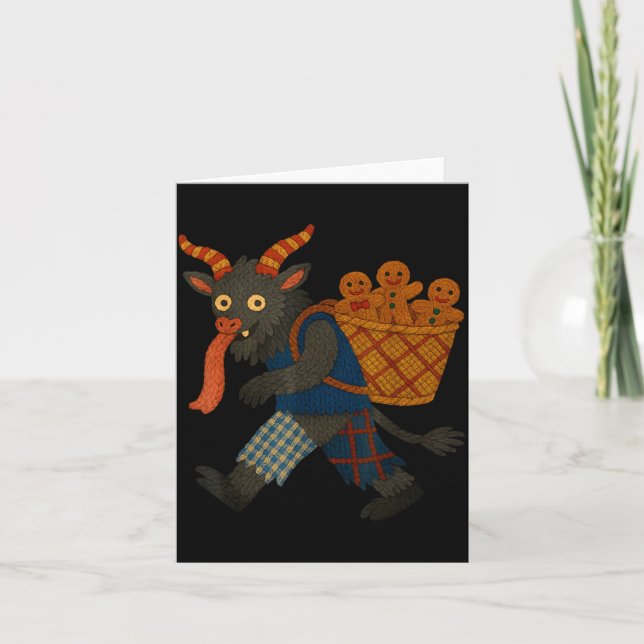 Funny Krampus Gingerbread Yarn Art Creepy Holiday  Karte (Vorderseite)