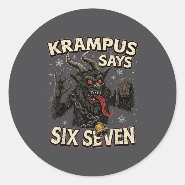 Funny Krampus Says Six Seven 6 7 Meme Christmas Ho Runder Aufkleber (Vorderseite)