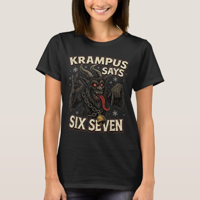 Funny Krampus Says Six Seven 6 7 Meme Christmas Ho T-Shirt (Vorderseite)
