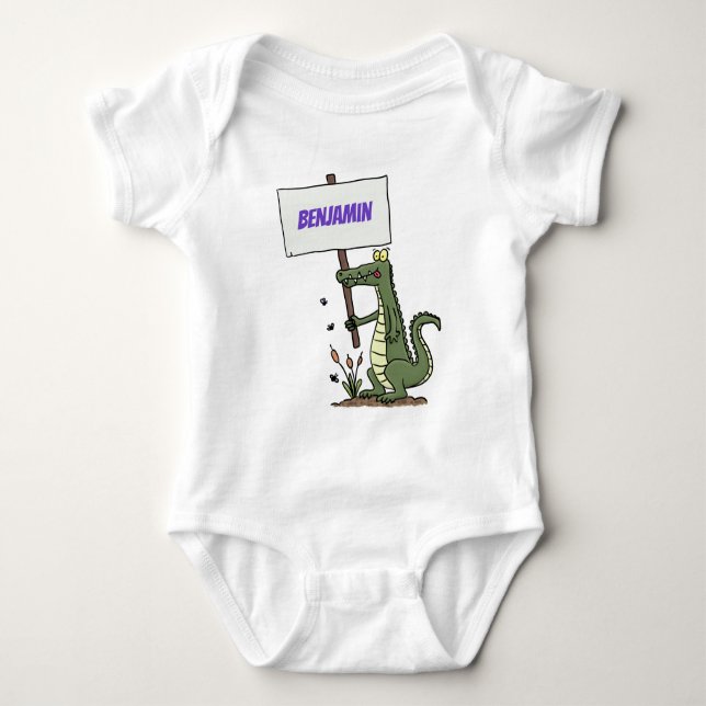 Funny Krocodil-Alarm mit Schild Cartoon Baby Strampler (Vorderseite)