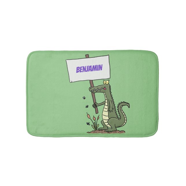 Funny Krocodil-Alarm mit Schild Cartoon Badematte (Vorderseite)