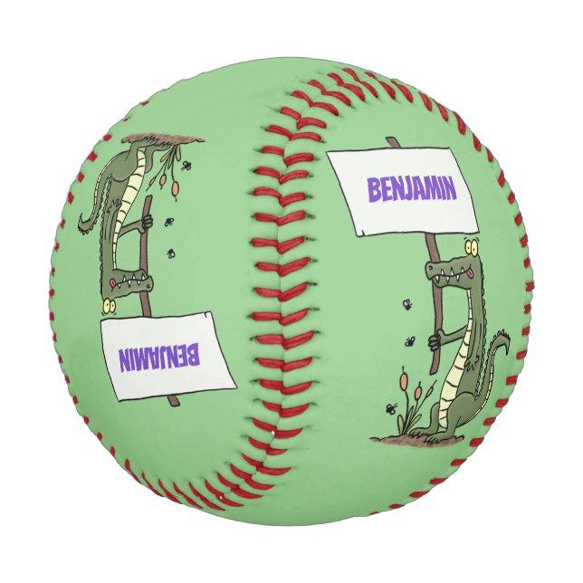 Funny Krocodil-Alarm mit Schild Cartoon Baseball (Schrägansicht)
