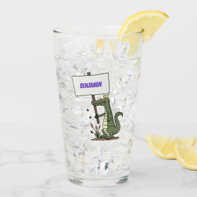 Funny Krocodil-Alarm mit Schild Cartoon Glas (Rückseite Ice)
