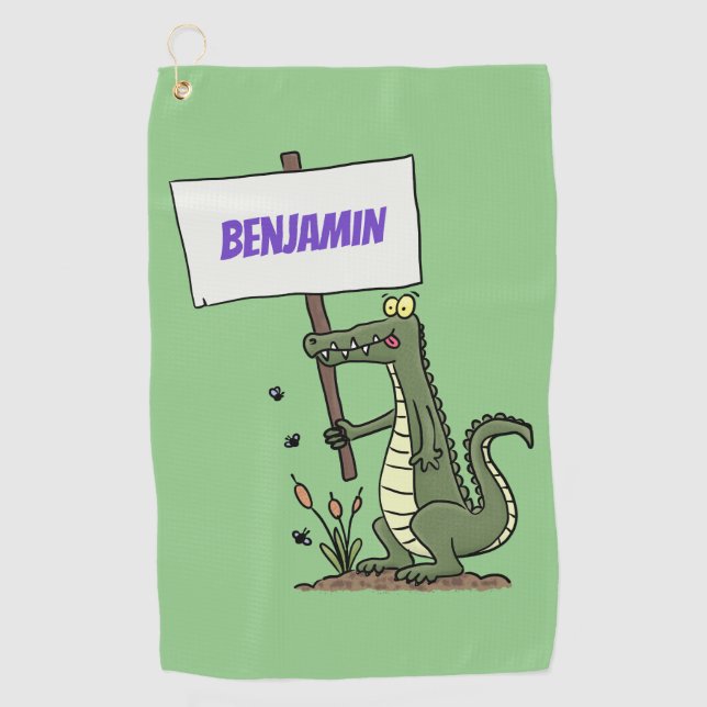 Funny Krocodil-Alarm mit Schild Cartoon Golfhandtuch (Vorderseite)