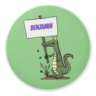 Funny Krocodil-Alarm mit Schild Cartoon Keramikknauf