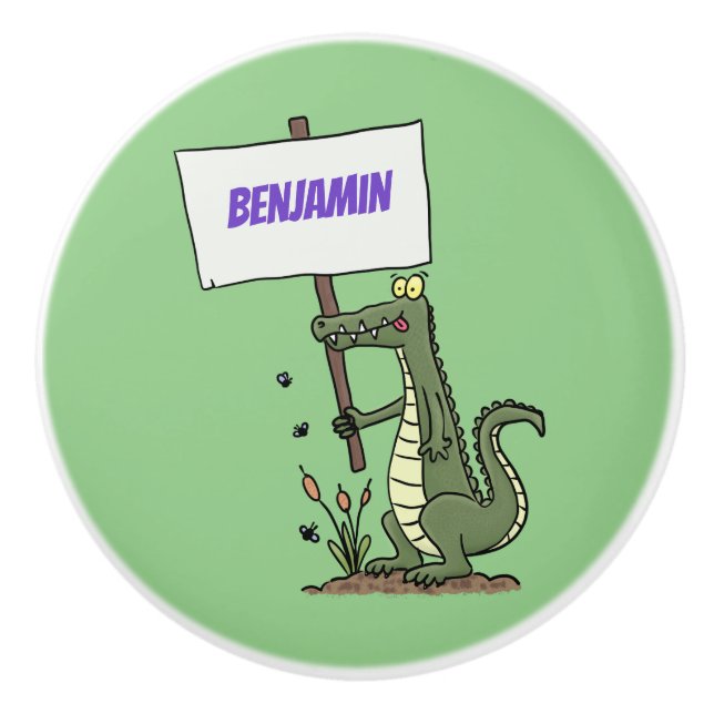 Funny Krocodil-Alarm mit Schild Cartoon Keramikknauf (Vorderseite)