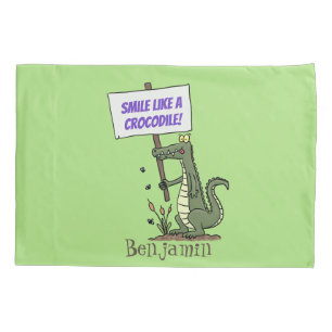 Funny Krocodil-Alarm mit Schild Cartoon Kissenbezug