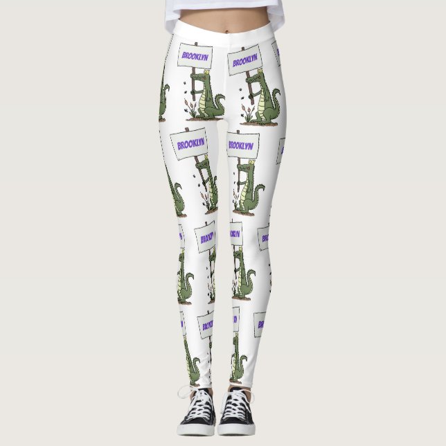 Funny Krocodil-Alarm mit Schild Cartoon Leggings (Vorderseite)
