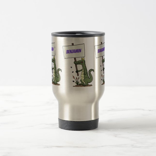 Funny Krocodil-Alarm mit Schild Cartoon Reisebecher (Mittel)