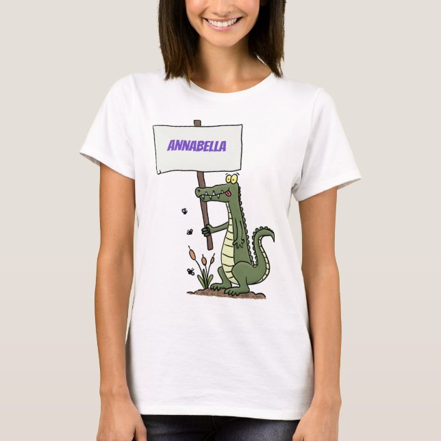 Funny Krocodil-Alarm mit Schild Cartoon T-Shirt (Vorderseite)