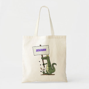 Funny Krocodil-Alarm mit Schild Cartoon Tragetasche
