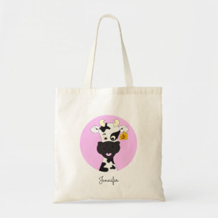 Funny Kuh Cartoon Rosa benutzerdefinierte Tasche