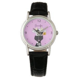 Funny Kuh Cartoon Rosa Name Frauenuhr Armbanduhr