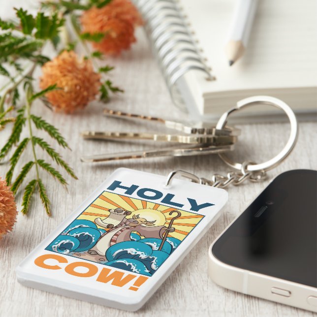 Funny Kuh Heilige Kuh! Visueller Cartoon von Pufft Schlüsselanhänger (Vorderseite rechts)