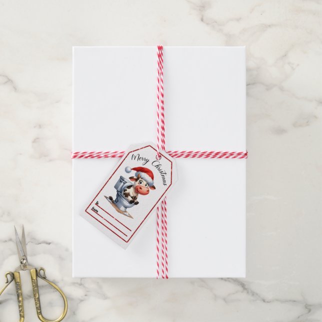 Funny Kuh-on-Toilette Weihnachtsmarke Geschenkanhänger (Mit Garn)