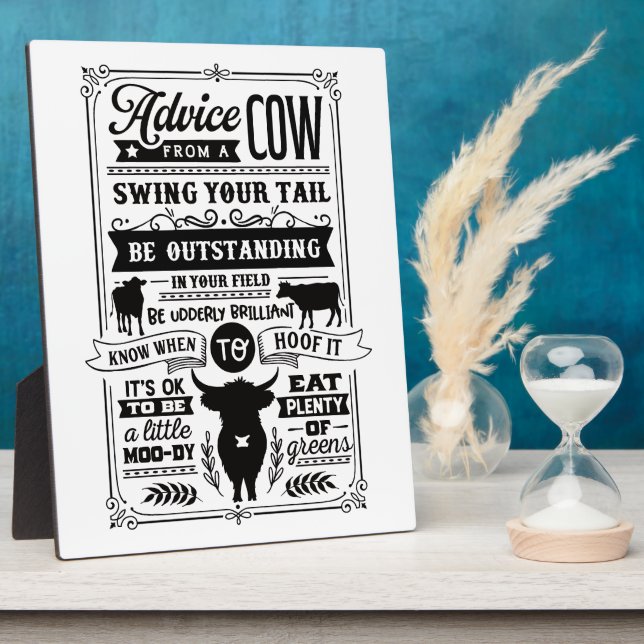 Funny Kuh Ratschlag Wort Kunst Fotoplatte (Seite)