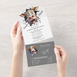 Funny Kuh Überraschung Party Bauern Nutztiere All In One Einladung