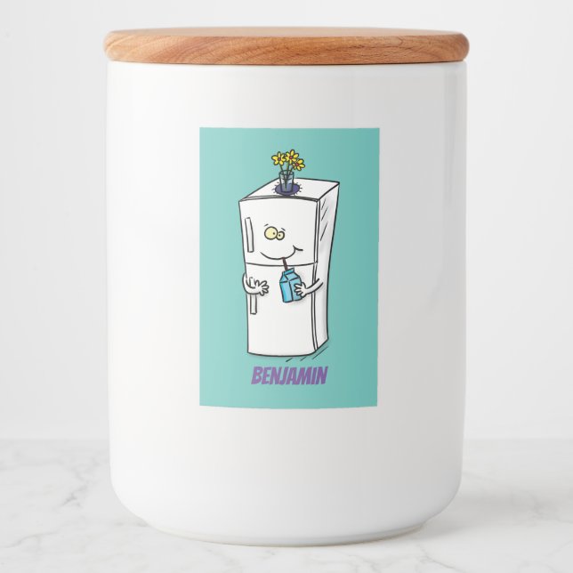 Funny Kühlschrank Cartoon Illustration Lebensmitteletikett (Vorderseite)