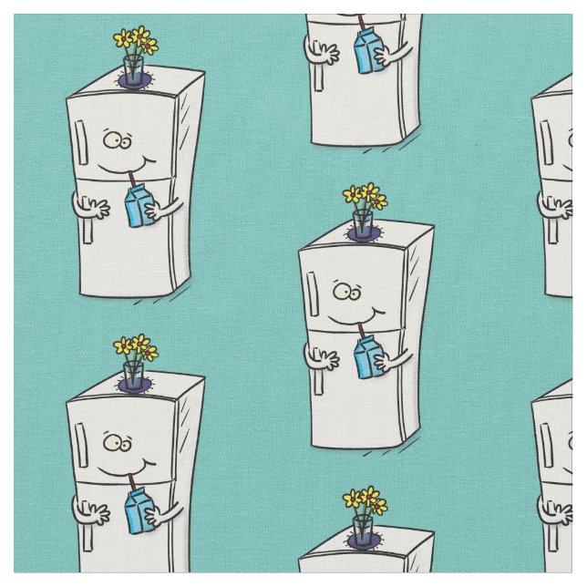 Funny Kühlschrank Cartoon Illustration Stoff (Nahaufnahme)