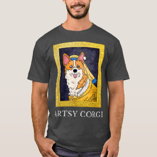 Funny Künstlerisch Corgi Vermeer Girl with Pearl E T-Shirt