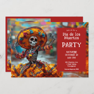 💀 Funny La Calavera in orangefarbenem Kleid Einladung