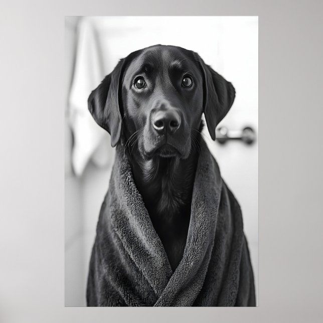 Funny Labrador Bathrobe Print, Bathroom Dog Art Poster (Vorne)