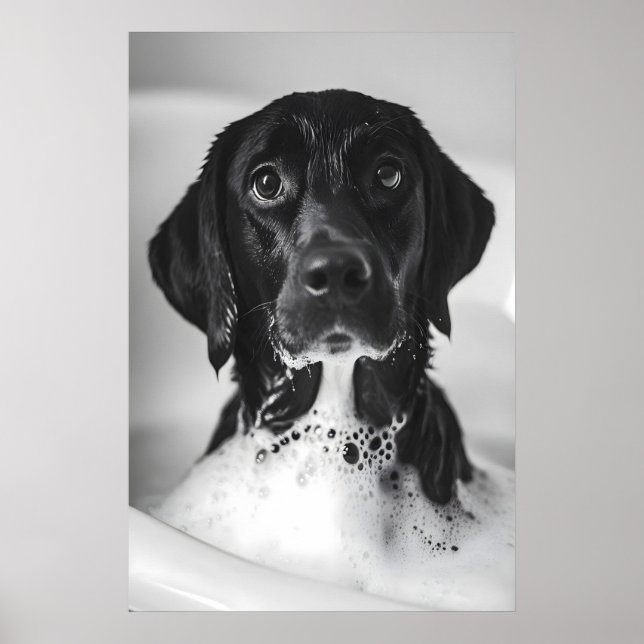 Funny Labrador Bubble Bath Print, Quirky Bathroom Poster (Vorne)