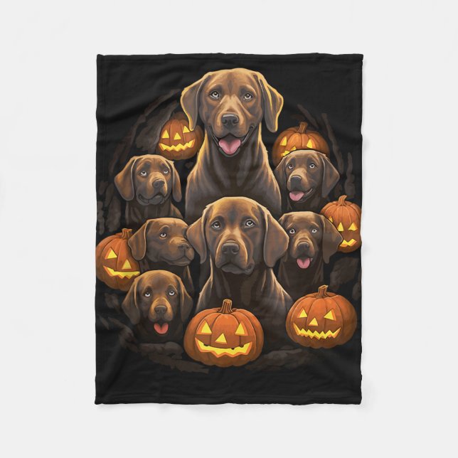 Funny Labrador Retriever Chocolate Pumpkin Hallowe Fleecedecke (Vorderseite)