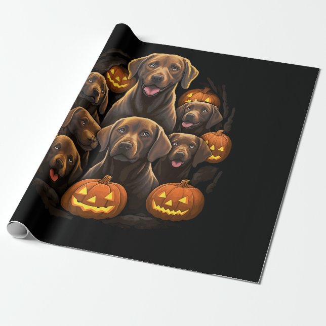 Funny Labrador Retriever Chocolate Pumpkin Hallowe Geschenkpapier (Ungerollt)