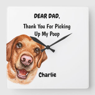 Funny Labrador Retriever Dad Watercolor Canine Art Quadratische Wanduhr