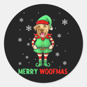 Funny Labrador Retriever Elf Merry Woof Mas Runder Aufkleber