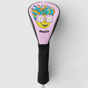 Funny Lächeln Charakter mit rosa Brillen farbig Golf Headcover