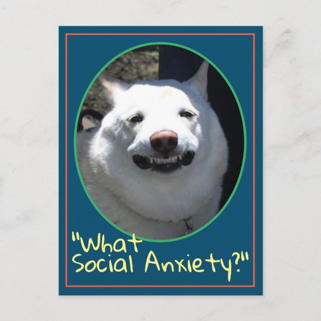 Funny lächelnd Hund Shiba inu Was soziale Angst Postkarte (Vorderseite)