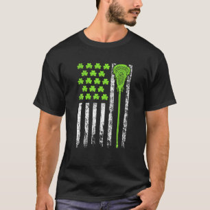 Funny Lacrosse American Flag St Patrick Day T-Shirt
