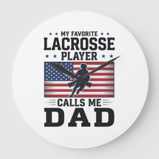 Funny Lacrosse Dad American Flag Vintage Shirt Des Große Wanduhr