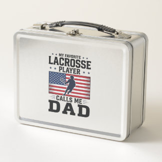 Funny Lacrosse Dad American Flag Vintage Shirt Des Metall Brotdose
