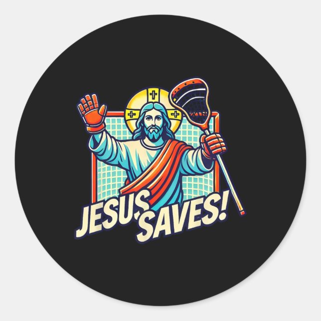 Funny Lacrosse Jesus Rette Goalie Sports Spaß Runder Aufkleber (Vorderseite)