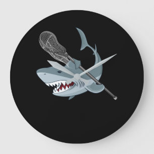 Funny Lacrosse Shark Lacrosse Hai Lacrosse Große Wanduhr