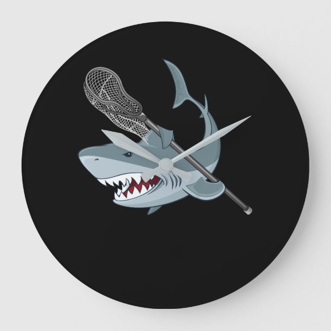Funny Lacrosse Shark Lacrosse Shark Lovers Große Wanduhr (Vorderseite)