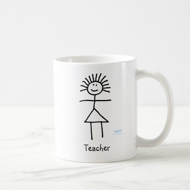 Funny Lady Teacher Female Chalk Strichmännchen Tasse (Rechts)