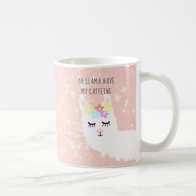 Funny Lama Blush Rosa Sterne Kaffeetasse (Rechts)