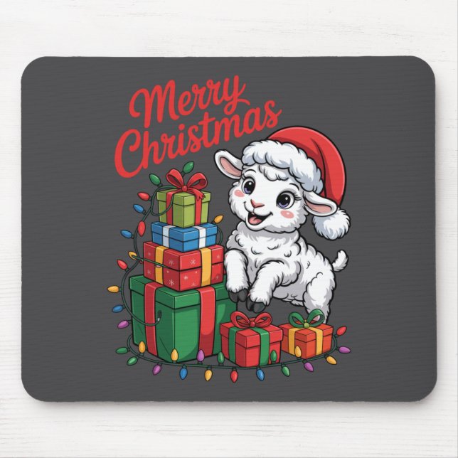 Funny Lamb Santa Hat Animals Lovers Ugly Christmas Mousepad (Vorne)