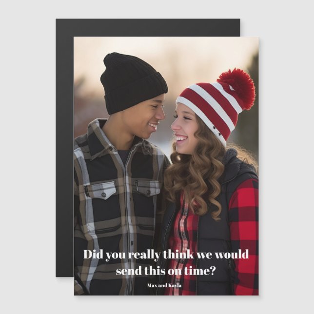 Funny Late Christmas Family Foto Belated Magnet (Vorne/Hinten)