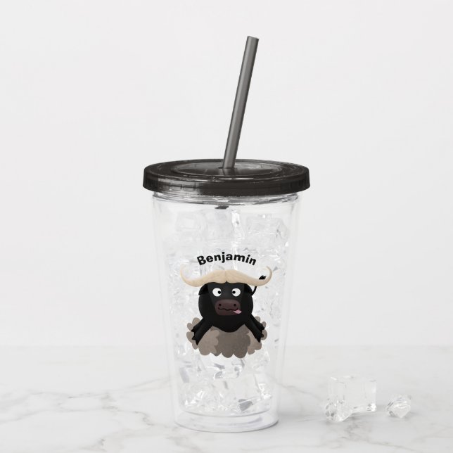 Funny Laufwasser Büffel Cartoon Acryltrinkbecher (Rückseite Ice)
