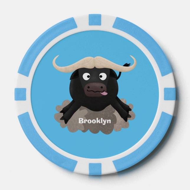 Funny Laufwasser Büffel Cartoon Pokerchips (Vorderseite)