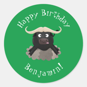 Funny Laufwasser Büffel Cartoon Runder Aufkleber