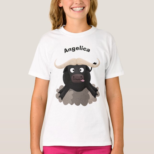 Funny Laufwasser Büffel Cartoon T-Shirt (Vorderseite)