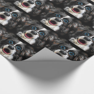 Funny Laughing Border Collie Hund in Brille Geschenkpapier