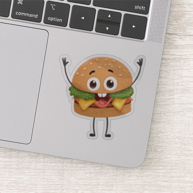 Funny Laughing Burger Vinyl Sticker | Cute 3D Food (Detail)