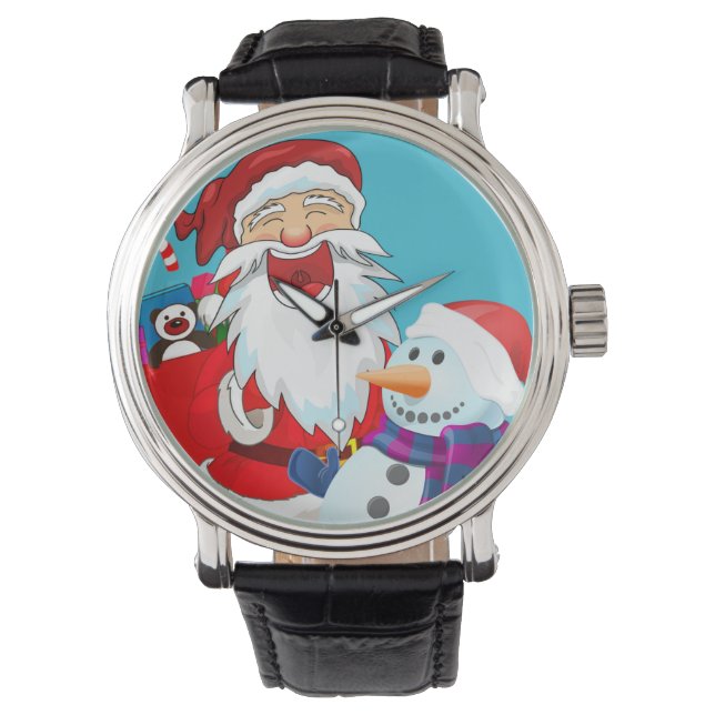 Funny Laughing Weihnachtsmann und Snowman Weihnach Armbanduhr (Vorderseite)